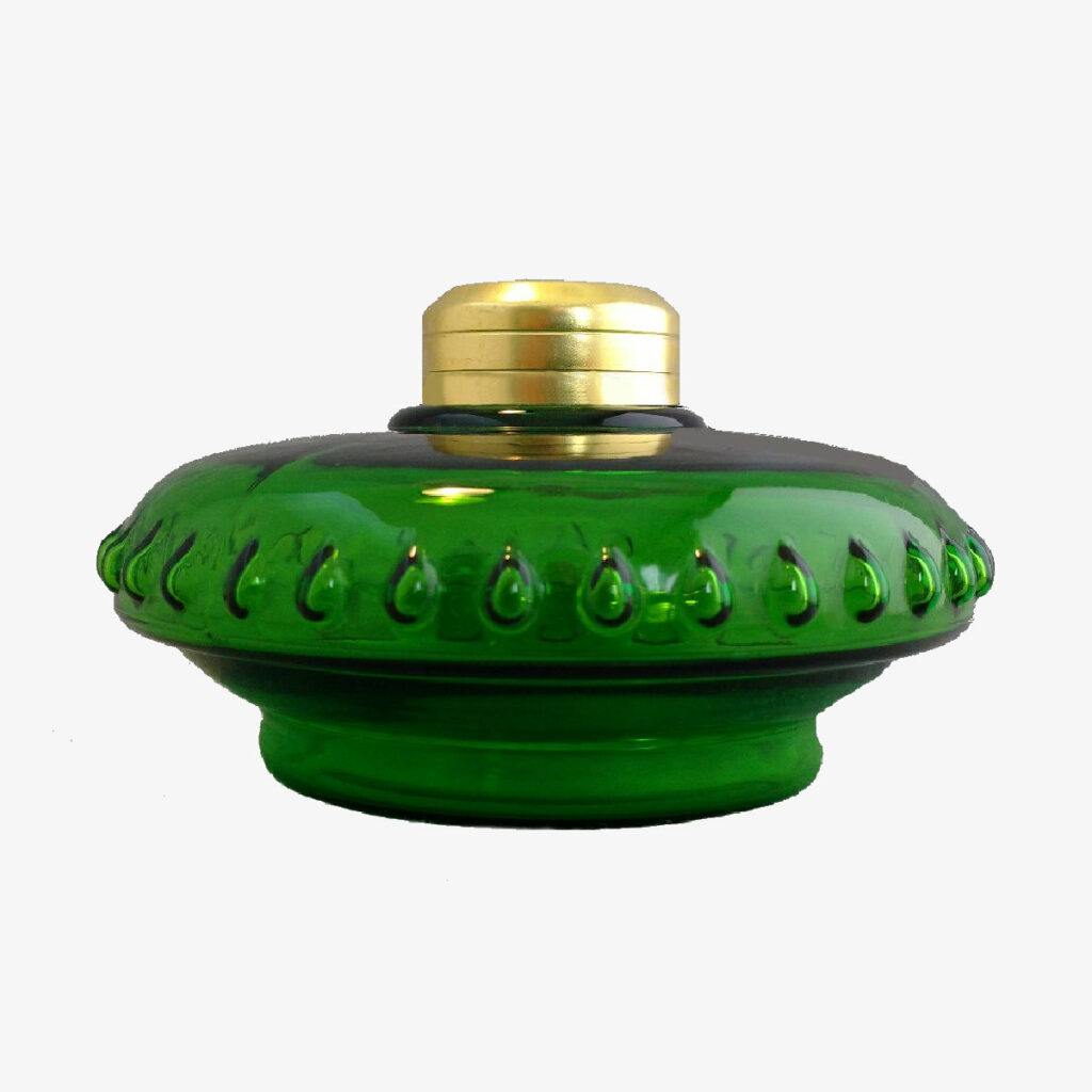 Teardrop Pattern Oil Lamp Font Green Crystal Glass Imperial Lighting Co.