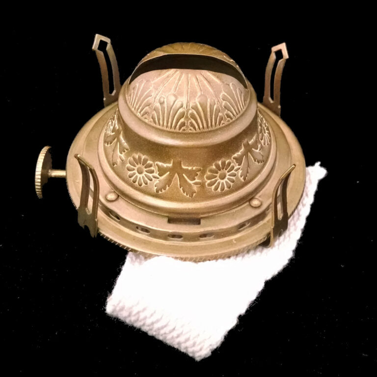 Queen Anne 2 Oil Lamp Burner Solid Brass with Fancy Embossed Burner Cone and Antique Finish