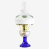 Aladdin Lamp Clear Crystal over Cobalt Blue Lincoln Drape with Alpine Meadow Shade and Brass Hardware
