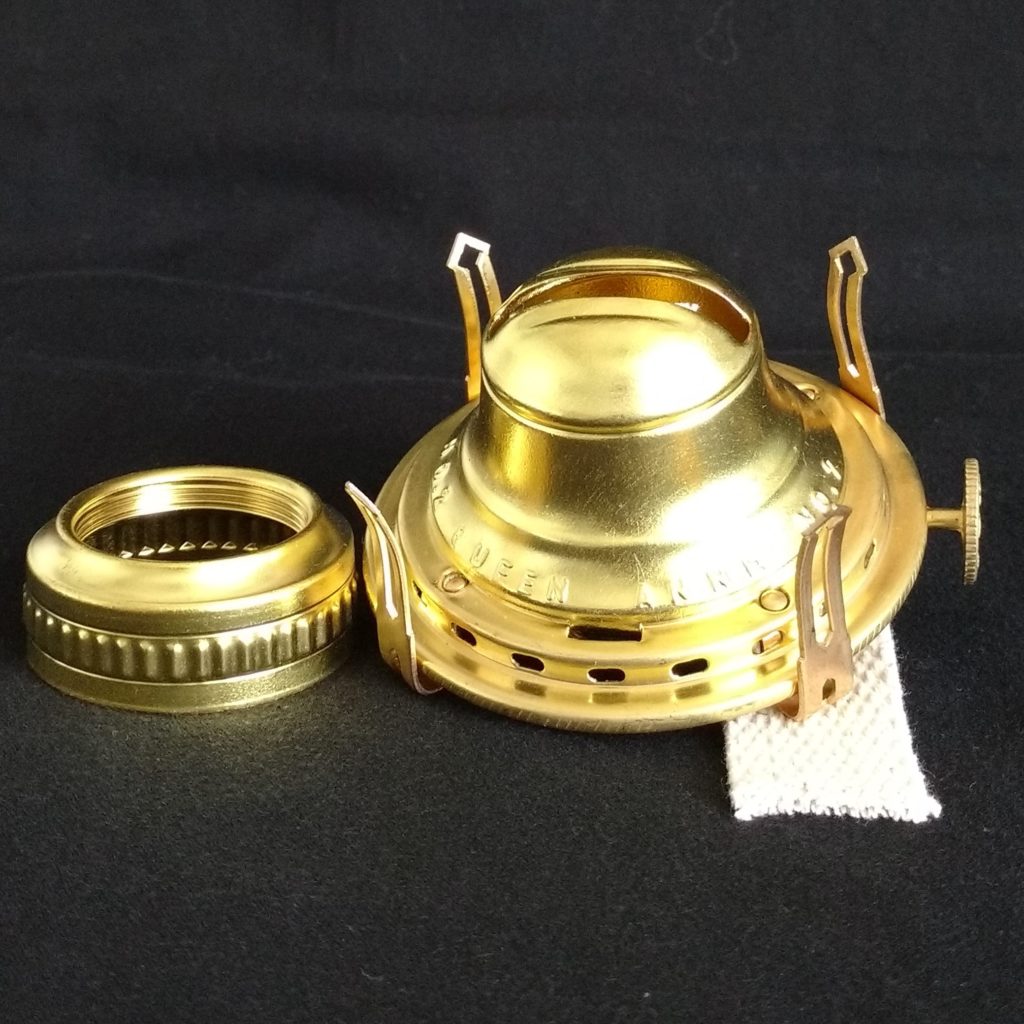Queen Anne 2 Oil Lamp Burner Solid Brass with Matching Collar