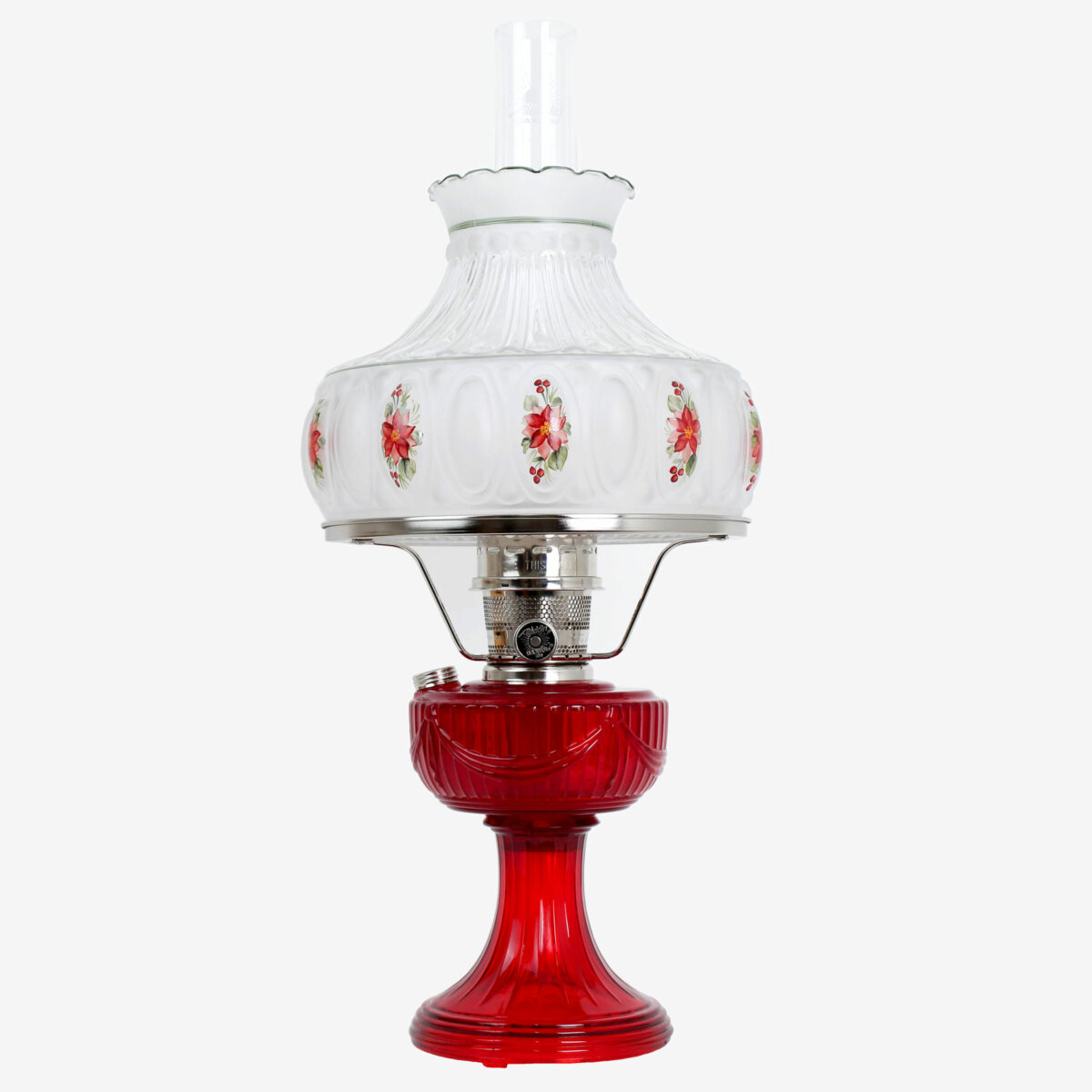 Aladdin Lamp Ruby Red Lincoln Drape with Poinsettia Shade & Nickel ...