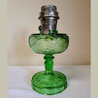 Aladdin Lamp Washington Drape Filigree Stem Green Crystal Glass circa 1940