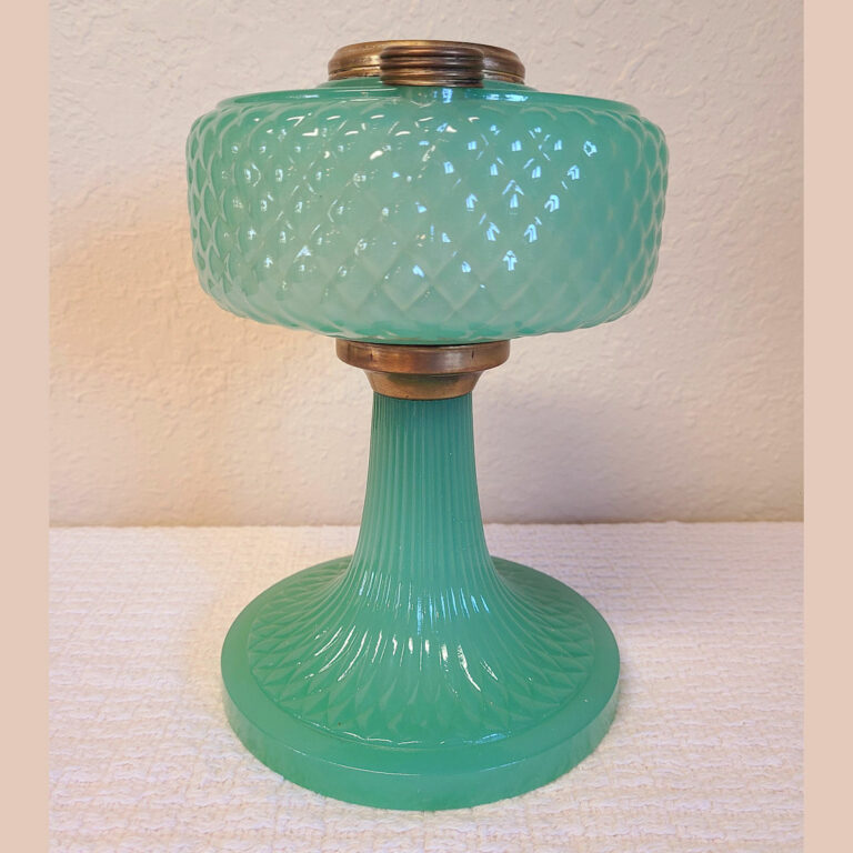 Aladdin Lamp Green Moonstone Diamond Quilt Base circa 1937 Imperial