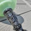Three Face Oil Lamp Green Jadeite over Black Raspberry Glass - Image 3