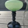 Three Face Oil Lamp Green Jadeite over Black Raspberry Glass - Image 4