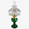 Aladdin Lamp Emerald Green Lincoln Drape with Red Roses Shade & Brass Hardware
